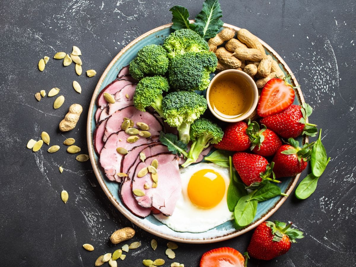 A plate full of easy keto diet foods and substitutions.