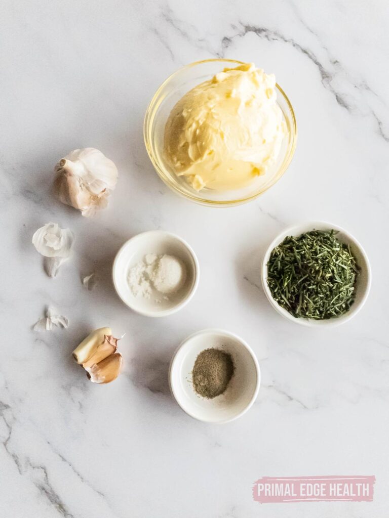 several bowls with ingredients for rosemary garlic butter