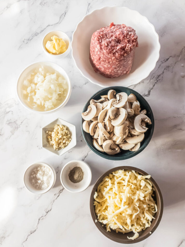Ingredients for the keto meat pie filling.