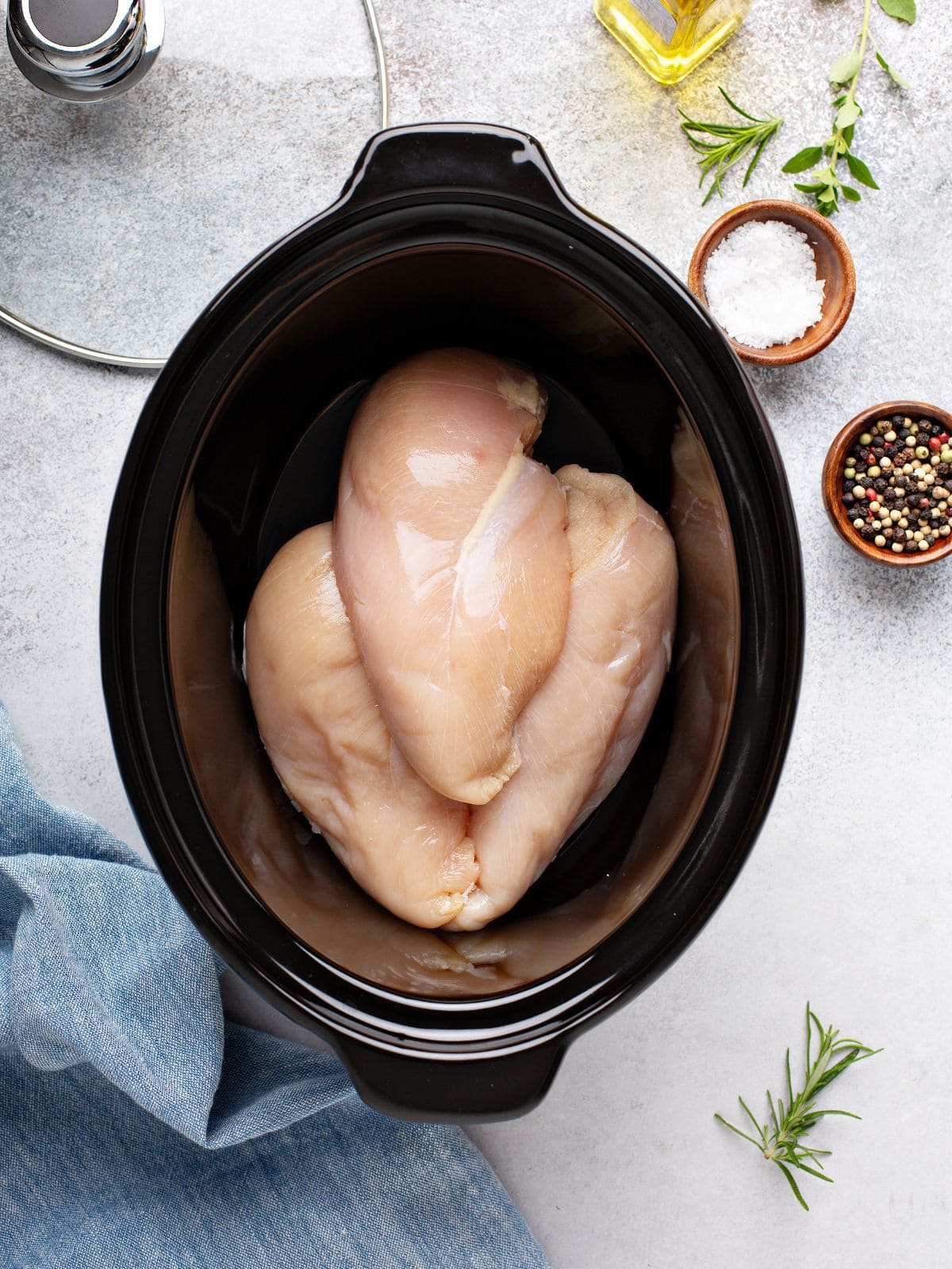 Chicken breasts slow cooked with herbs and spices.