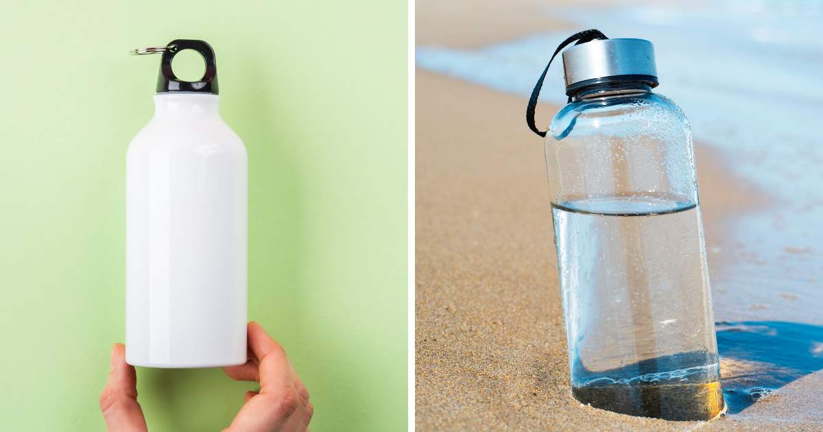 Comparison of stainless steel vs glass water bottle.