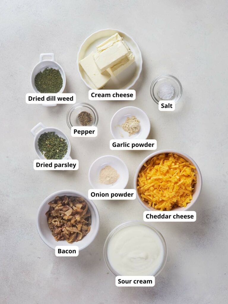 Ingredients crack dip laid out on a white surface.