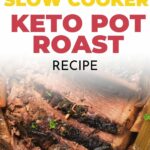 Image of a poster featuring a slow-cooked keto pot roast recipe from Primal Edge Health, with the headline "Weeknight Ready Slow Cooker Keto Pot Roast Recipe" in bold and colorful text.