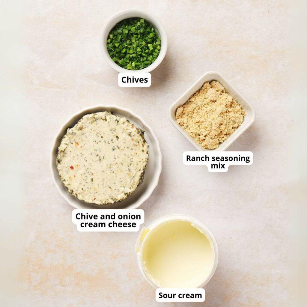 Ingredients for ranch dip on a light surface.