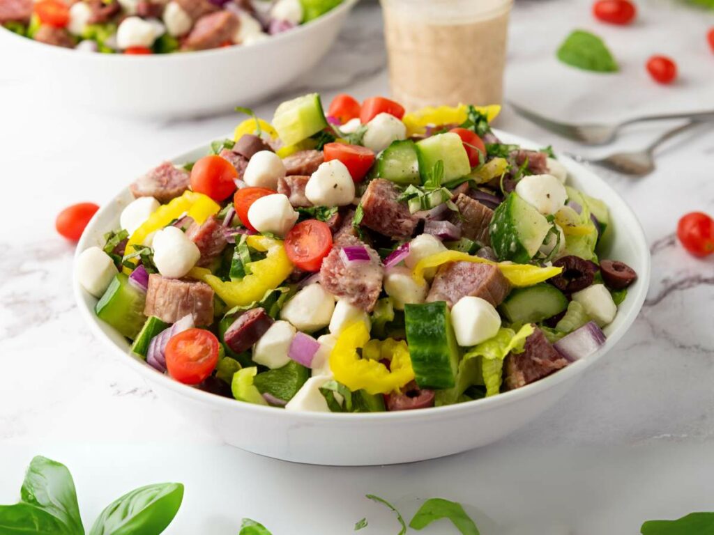 A bowl of italian chopped salad.
