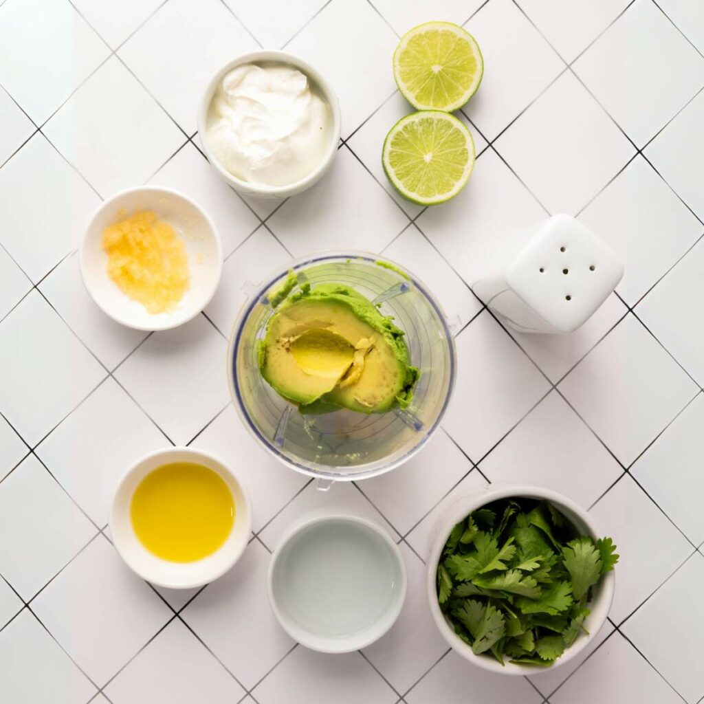 A flat lay of ingredients in small bowls .