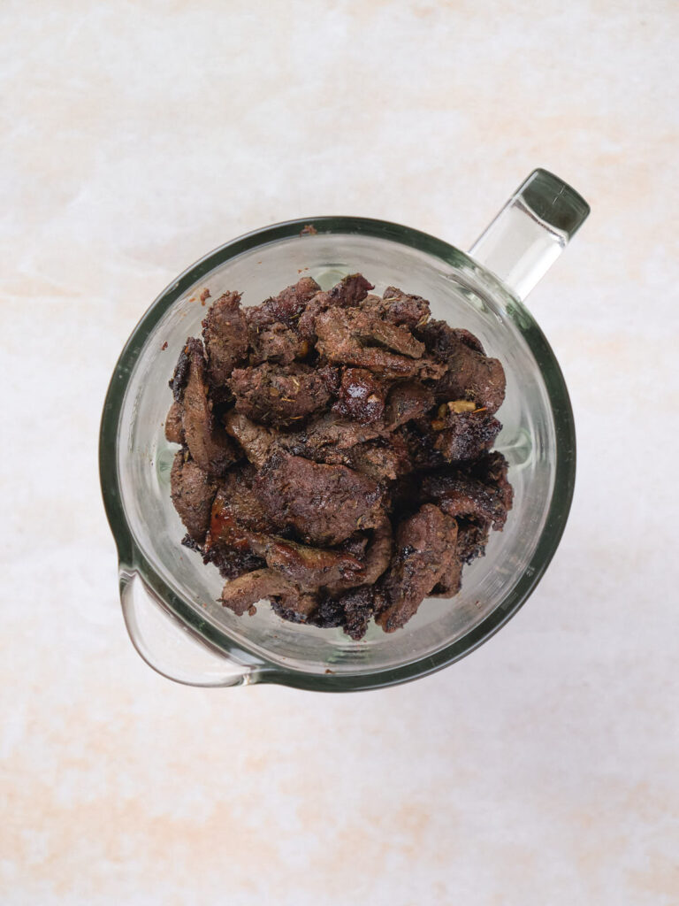 Beef liver inside a blender.