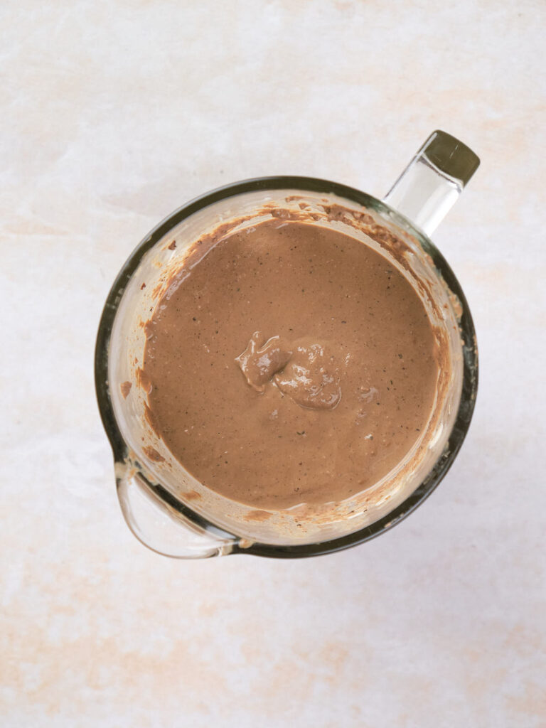 Liver puree inside a blender.