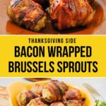 Close-up of Brussels sprouts wrapped in bacon, served on plates.