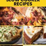 Collage of five slow cooker dishes, including casseroles, a meat dish, and cake, under a banner reading "19 Easy One Pan & Slow Cooker Recipes.