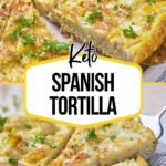 Sliced keto Spanish tortilla garnished with chopped herbs, displayed on a white plate with the text "Keto Spanish Tortilla" and website "primaledgehealth.com.